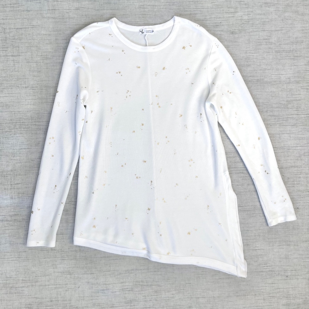 Carve Designs Devon White & Gold Splatter Asymmetrical Long Sleeve Top